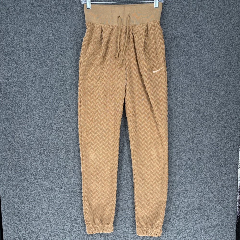Nike Sportswear Womens Chevron Textured Terry Joggers Tan XS DQ6328-258